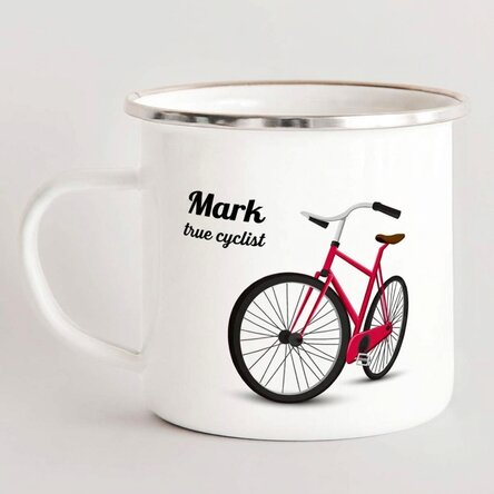 Personalised enamel metal mug - true cyclist
