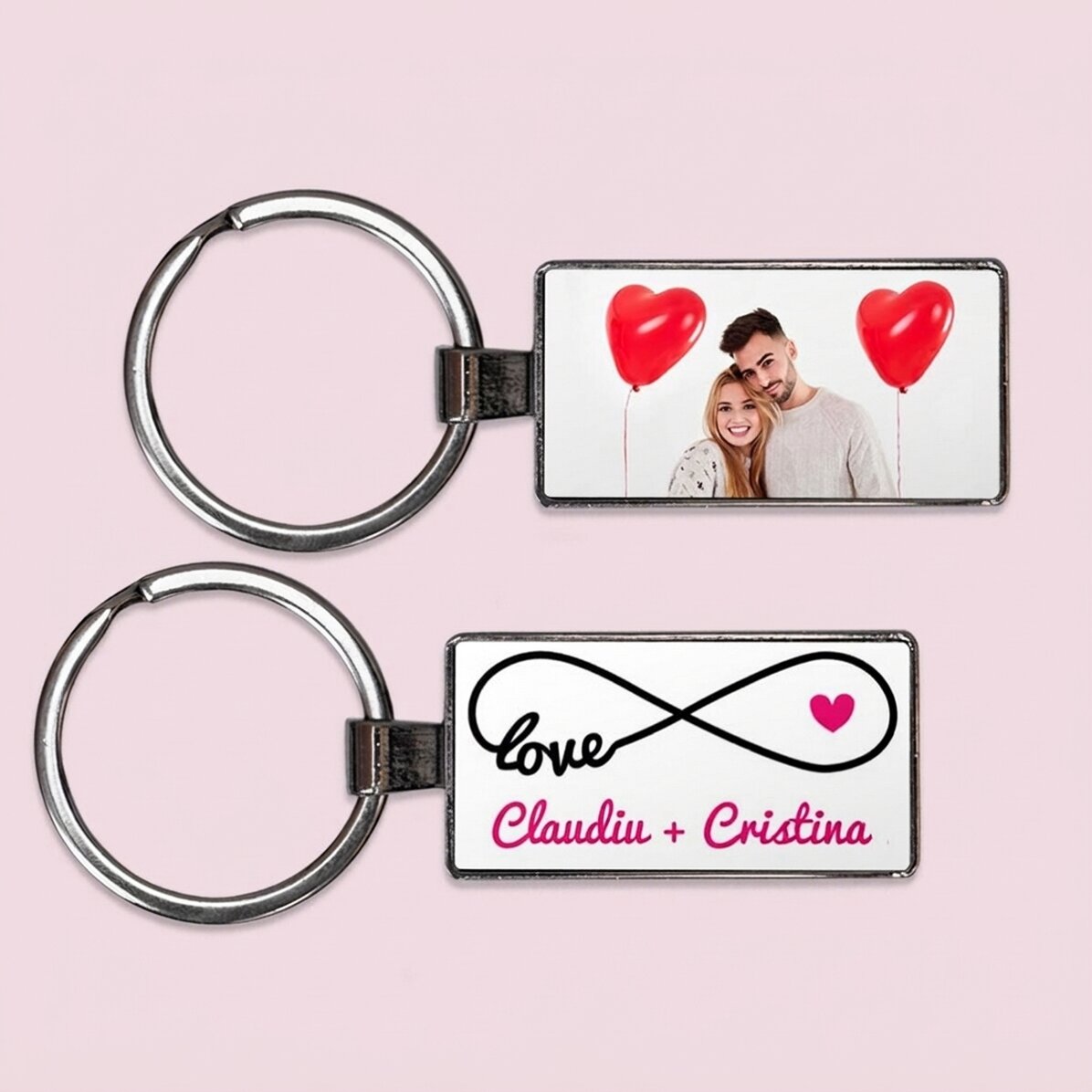 Personalisierter Schlüsselanhänger mit Foto und Text – Modell „Infinity Love“