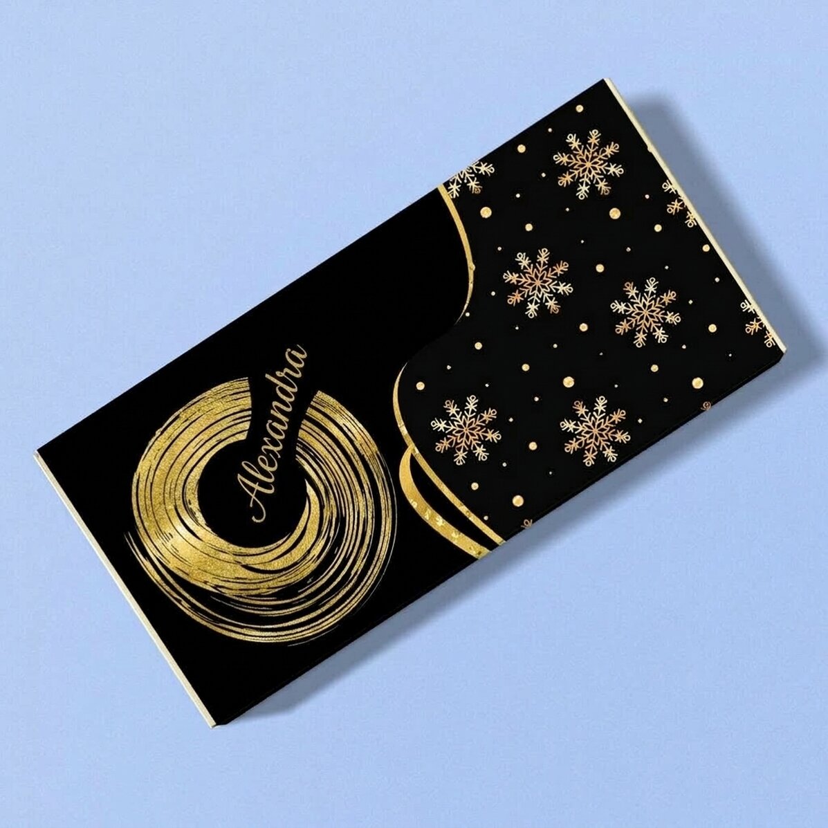 Individuell gestaltete Weihnachtsschokolade – Schneeflocken