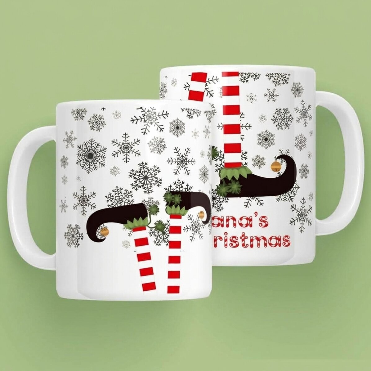 Personalisierte Elf-Tasse mit Schriftzug – Weihnachtsmotiv