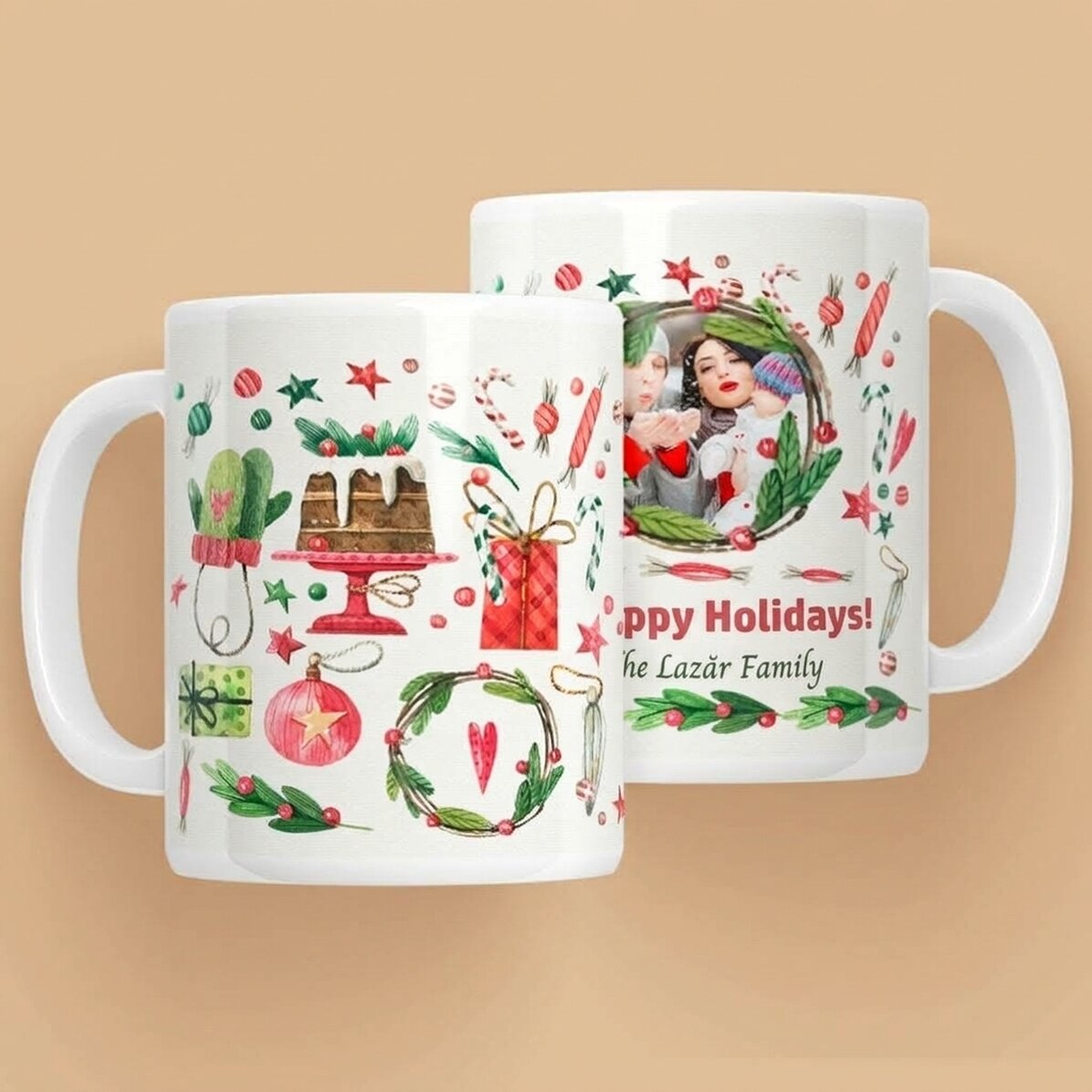 Personalisierte Tasse mit Foto und Text – Weihnachtsmotiv
