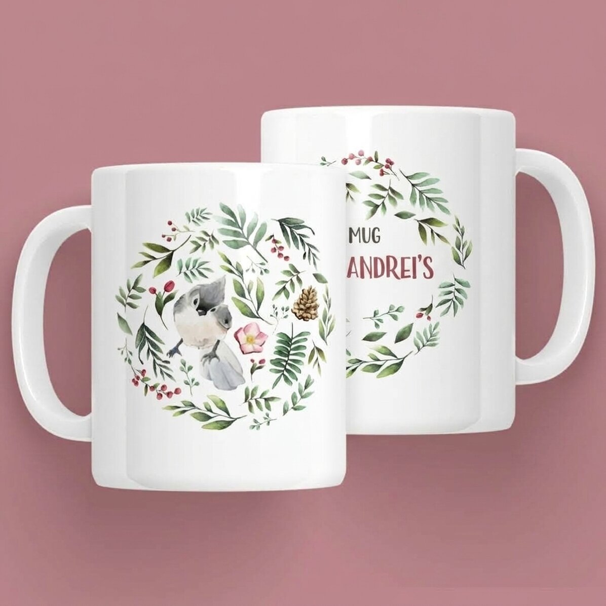 Personalisierte Tasse mit Vogelmotiv für sie – Weihnachtsmotiv