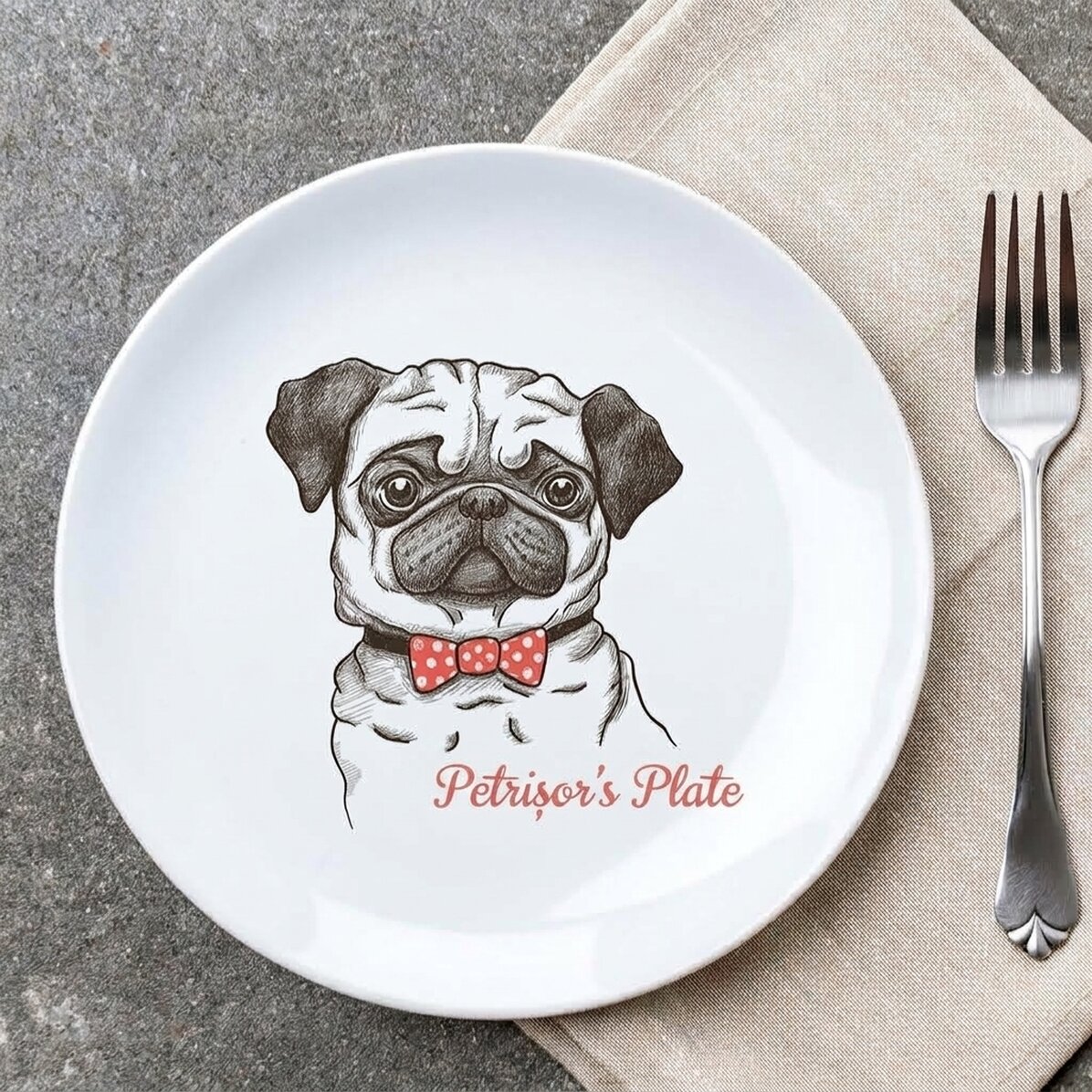 Individuell gestalteter Teller mit Text – Pug Life