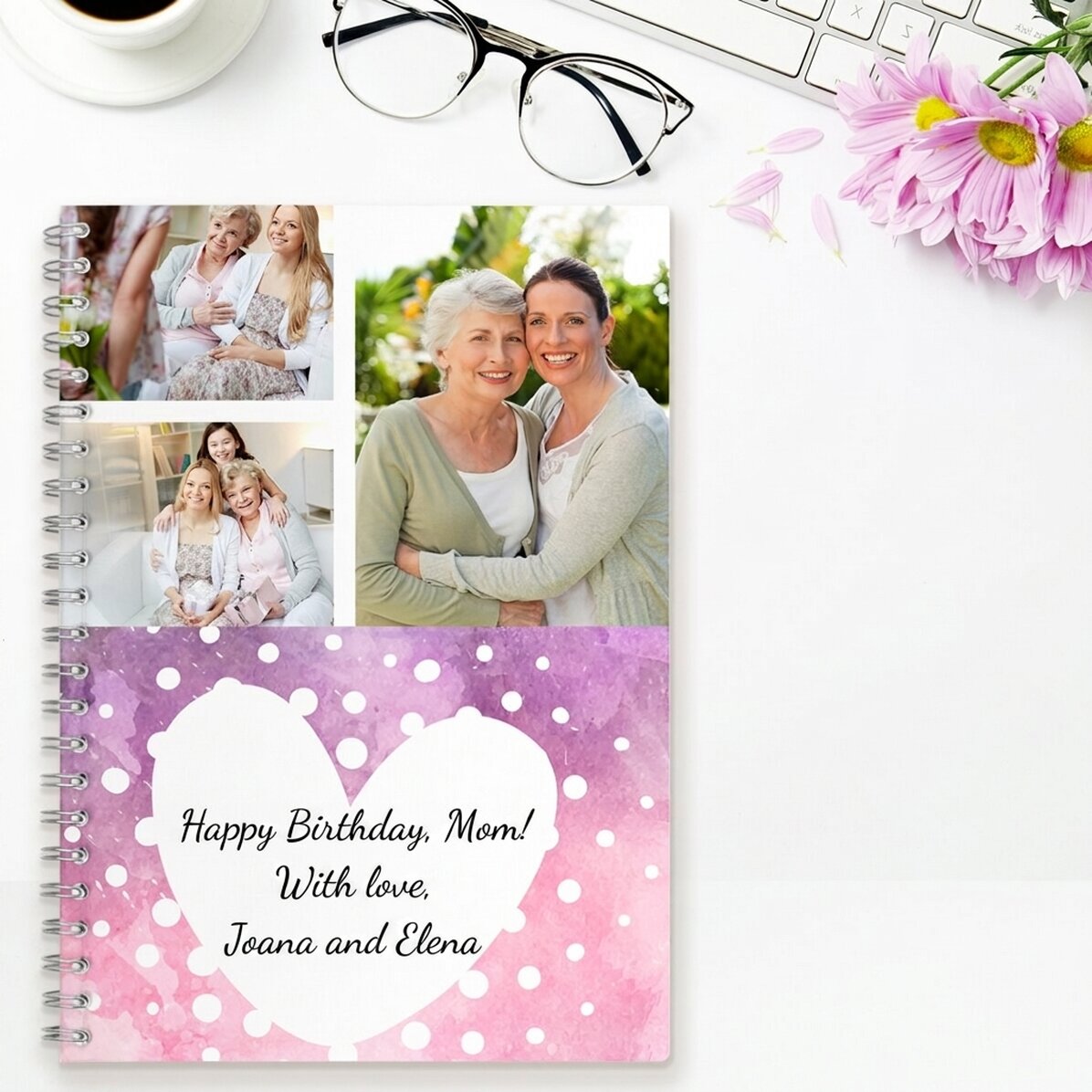 Personalisiertes Notizbuch mit 3 Fotos und Text