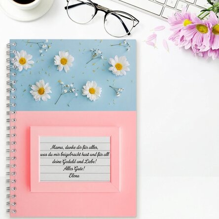 Personalisiertes Notizbuch mit Text – Gänseblümchen