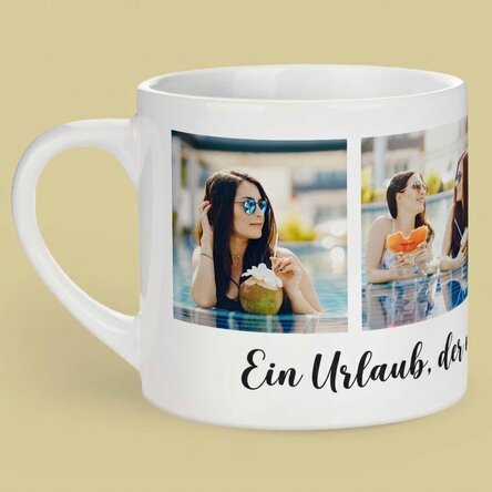 Personalisierte Espressotasse mit 4 Fotos und Text