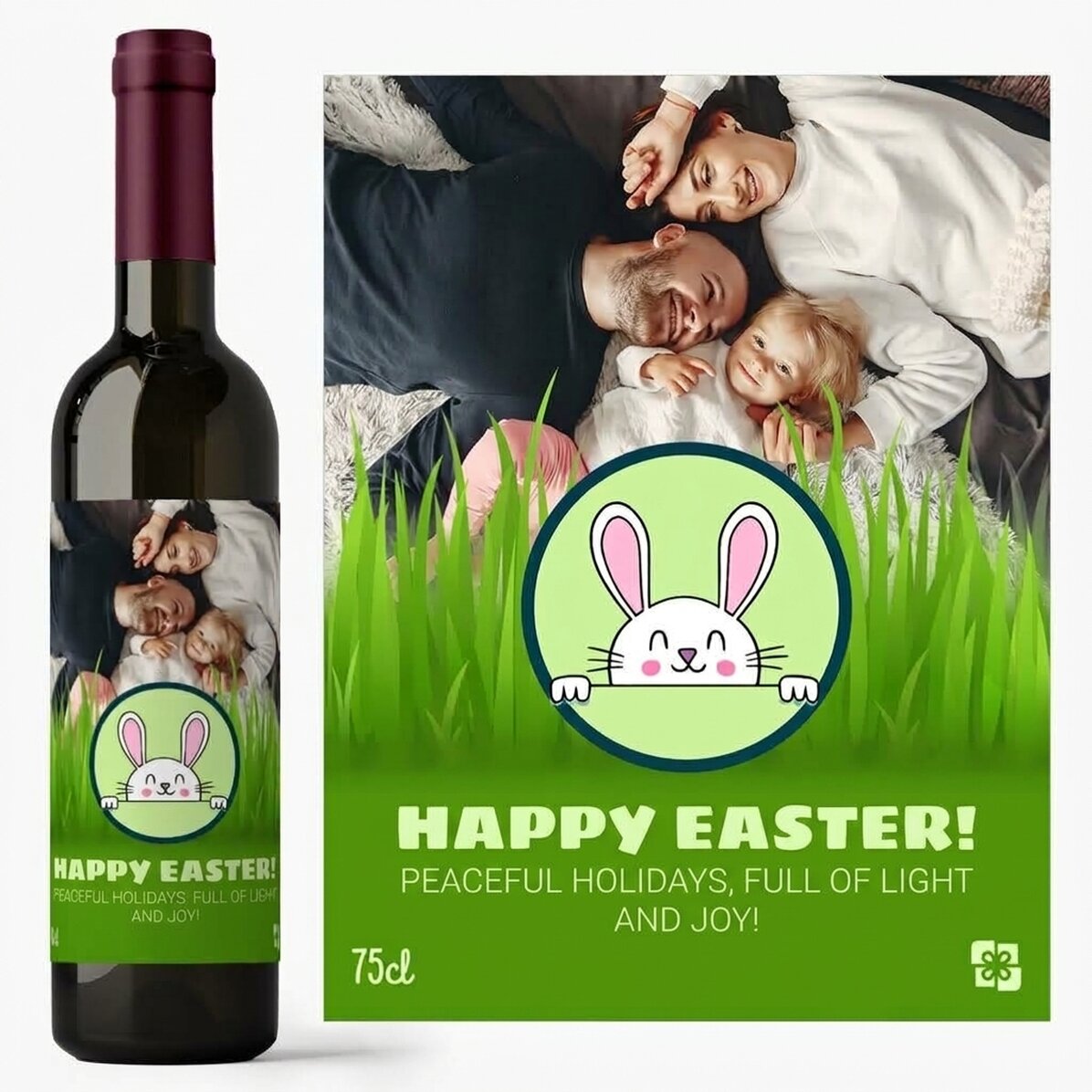 Personalisierter Wein mit Text und Foto – Frohe Ostern!