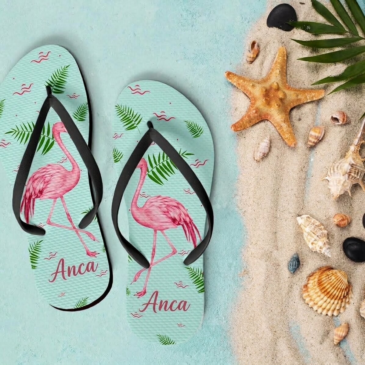 Personalisierte Flip-Flops für Kinder mit Aufdruck – Flamingo