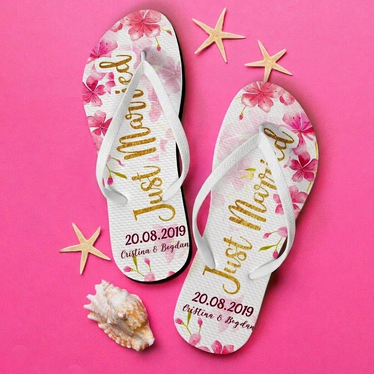Personalisierte Flip-Flops mit Aufdruck – Just Married