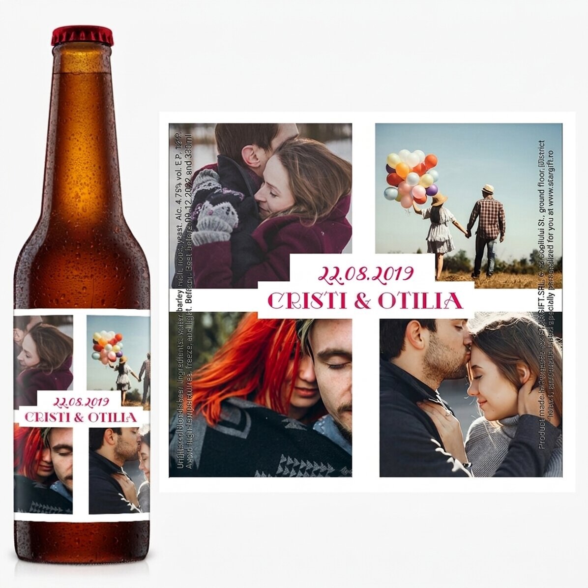 Personalisiertes Bier mit 4 Fotos und Text – Love