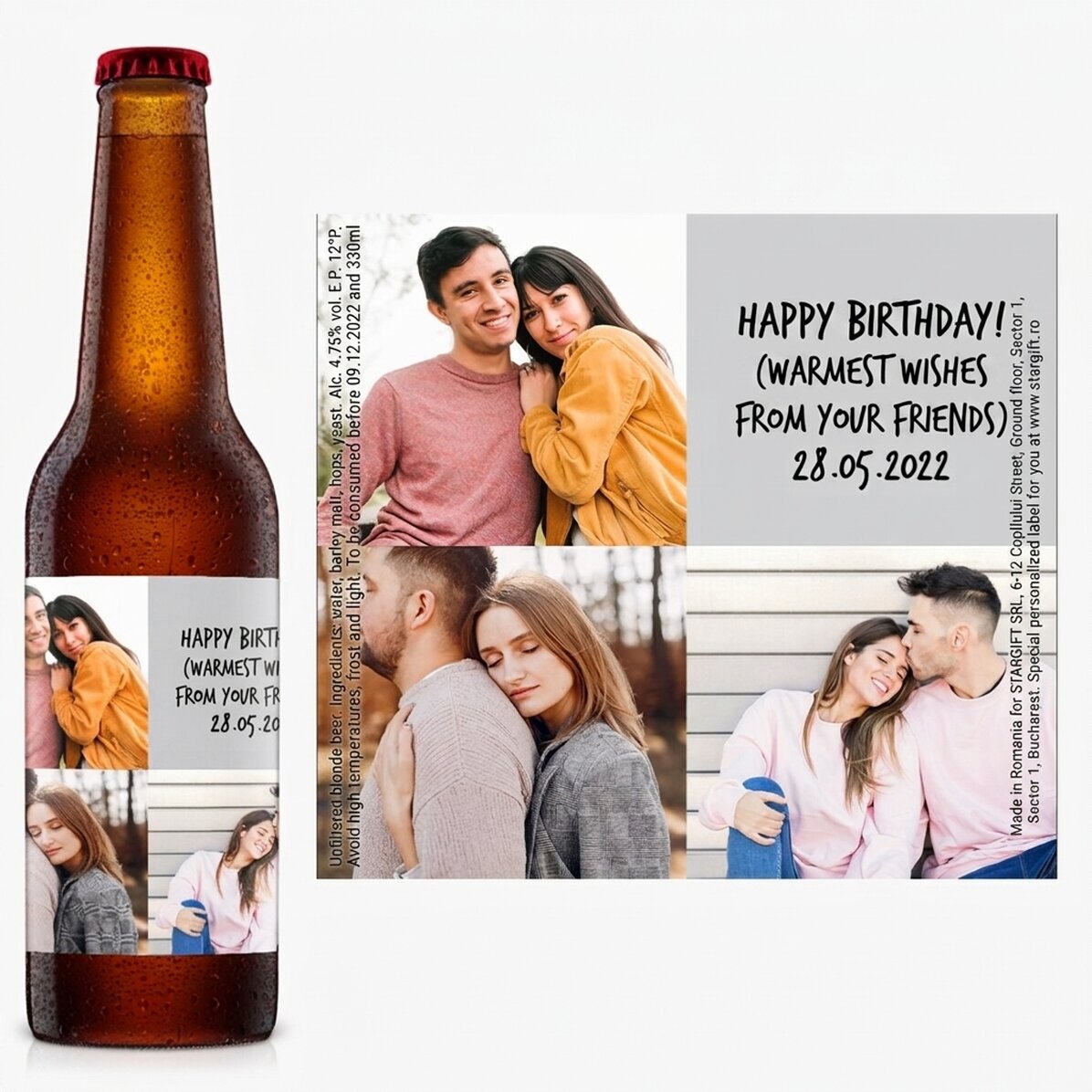 Individuell gestaltetes Bier mit 3 Fotos und Text