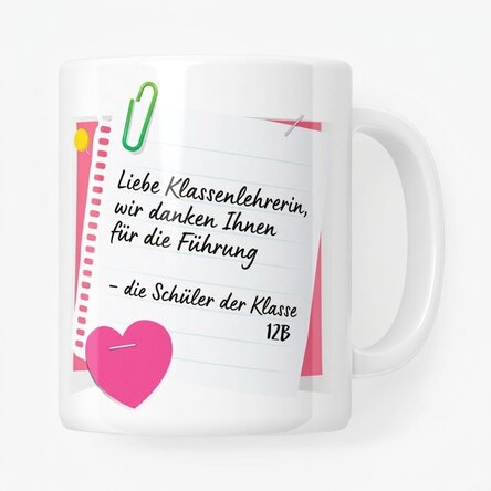 Personalisierte Tasse mit Text – Klassenlehrerin