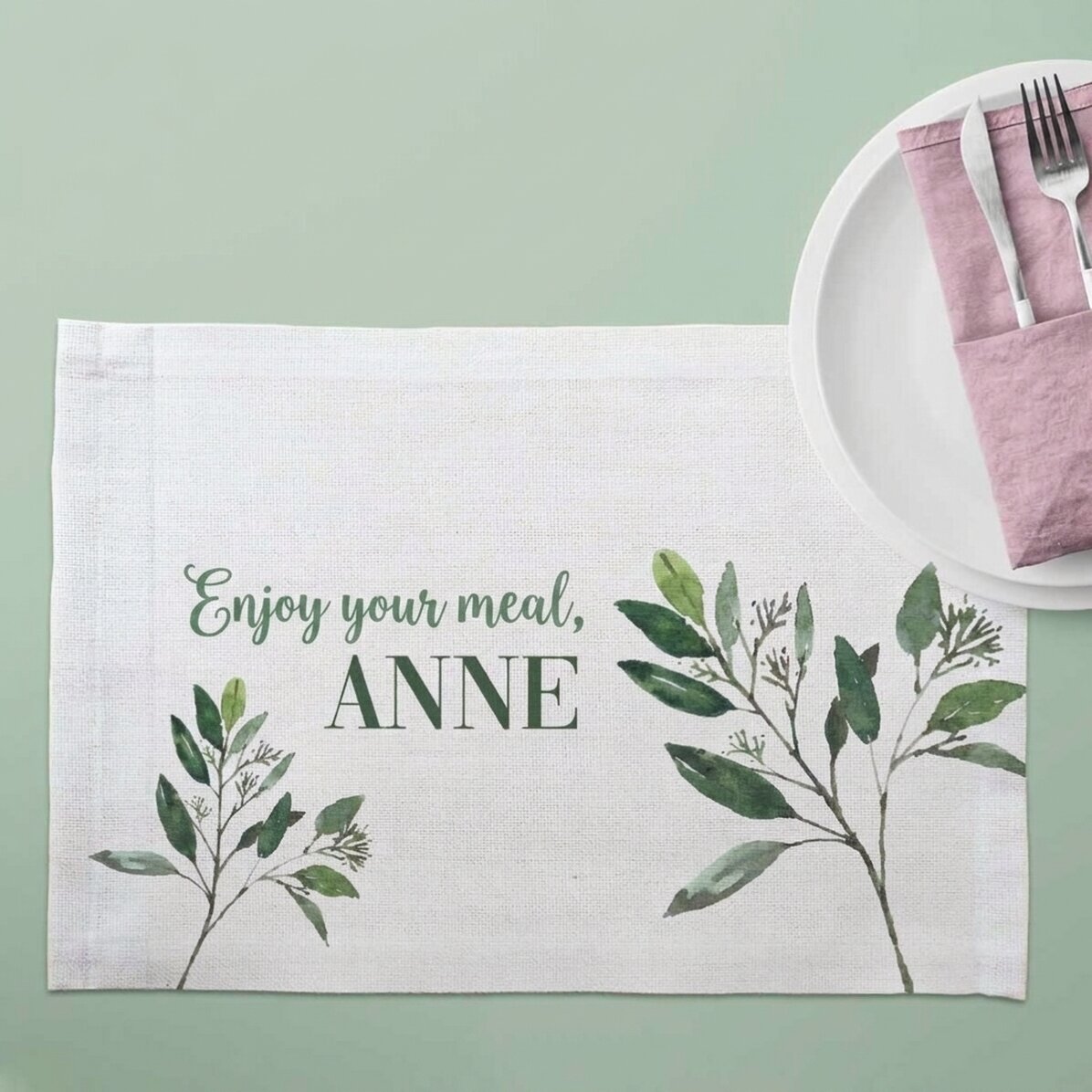 Individuell gestalteter Tellerhalter – Pflanzen in Aquarelltechnik