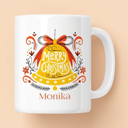 Personalisierte Tasse mit Text – Glocke „Merry Christmas“