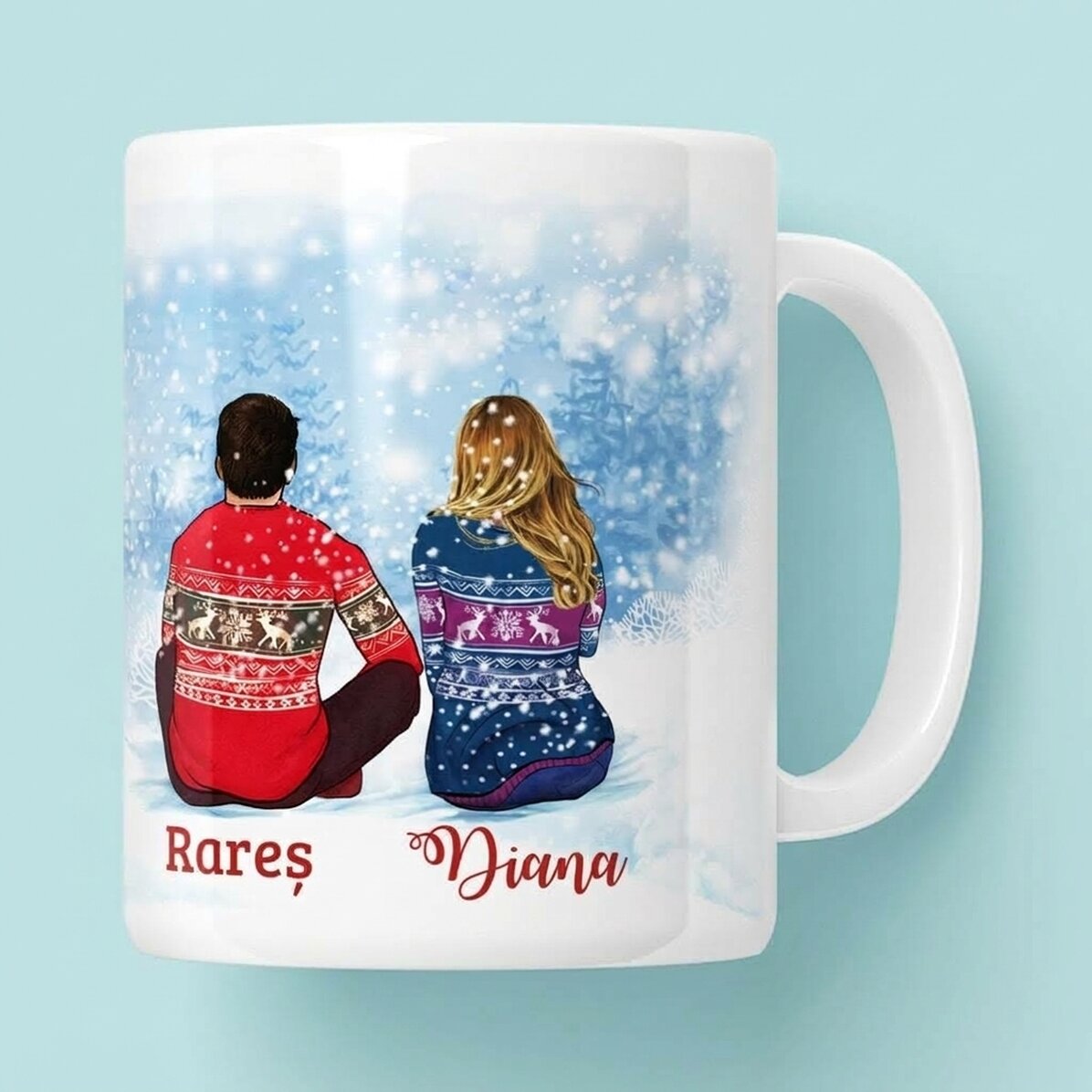 Personalisierte Tasse mit Namen für Paare – Frohe Weihnachten