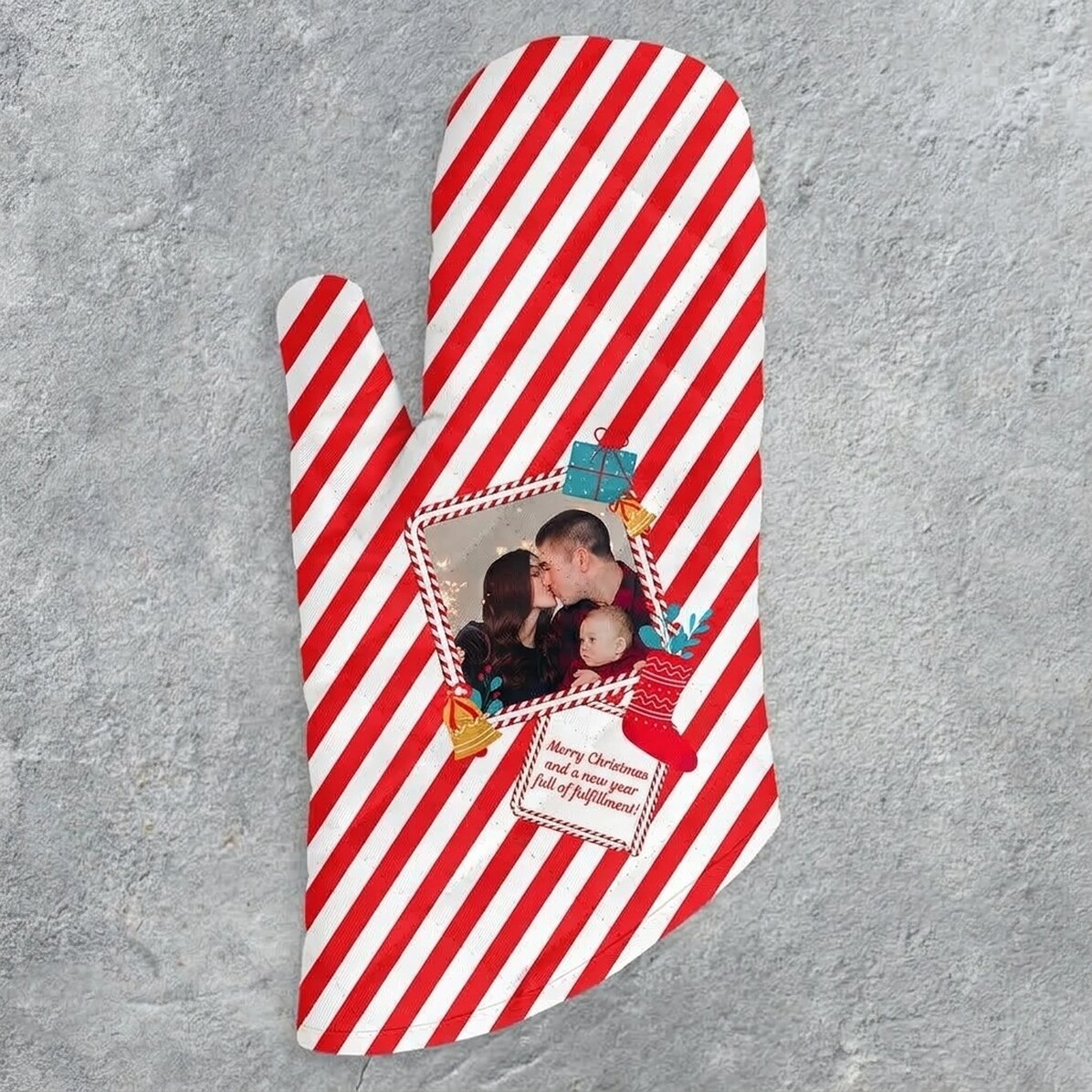 Personalisierter Küchenhandschuh mit Foto und Text – Candy Cane
