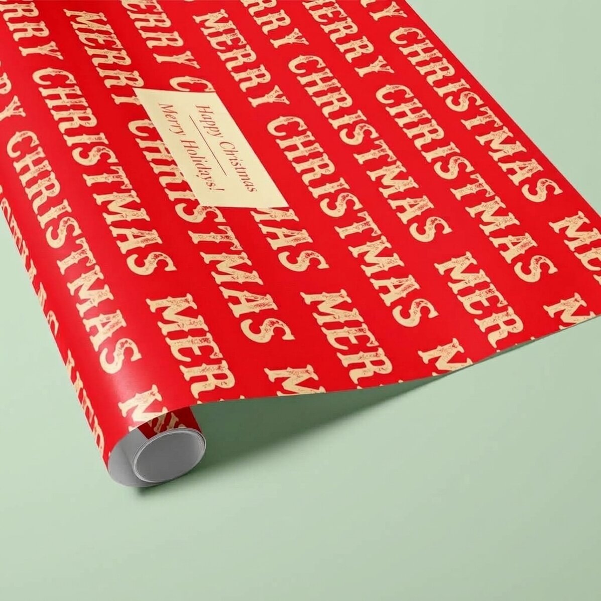 Individuell gestaltetes Geschenkpapier mit Text in einem Rahmen – Merry Christmas
