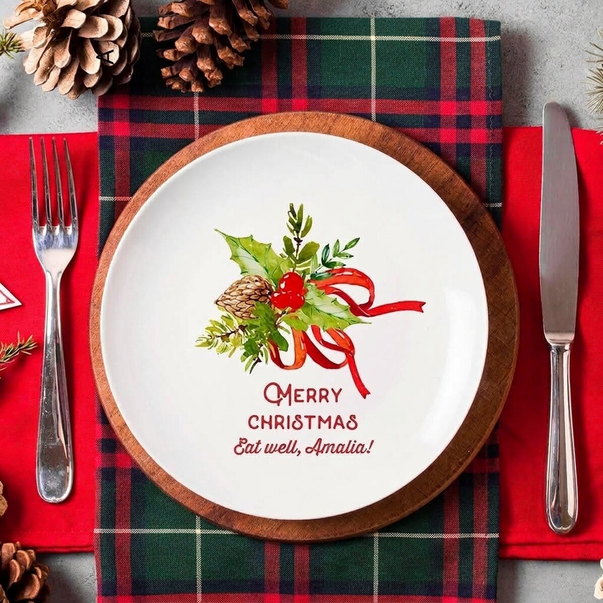 Personalisierter Teller mit Schriftzug – Merry Christmas