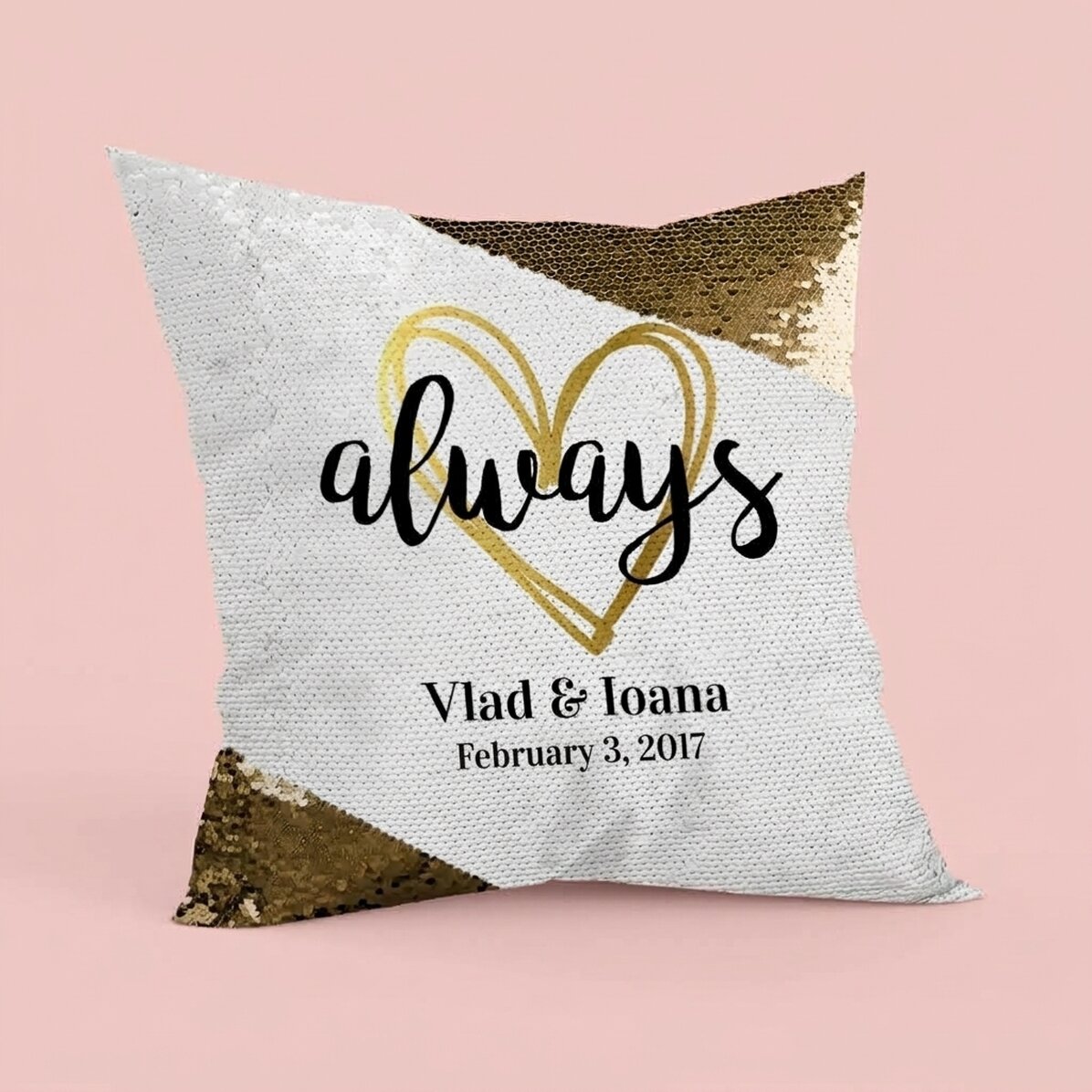 Personalisiertes Kissen mit Pailletten und Schriftzug – Always
