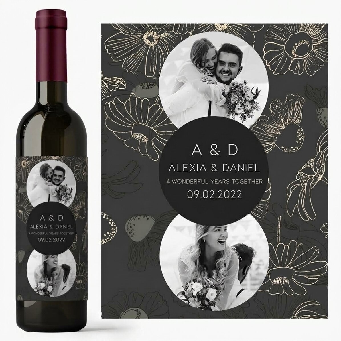 Personalisierter Wein mit Text und 2 Fotos – Geburtstag