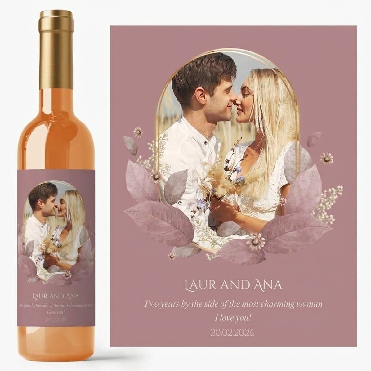 Wein mit individueller Beschriftung und Foto – Floral