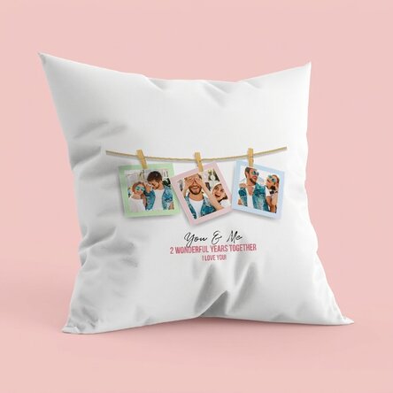 Personalised cushion with 3 photo frames and text