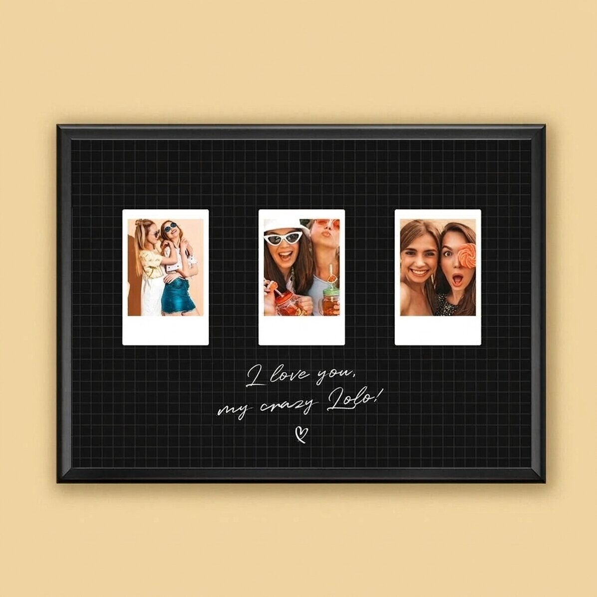 Individuell gestaltetes Bild mit Text und 3 Fotos im Polaroid-Format – Beste Freunde