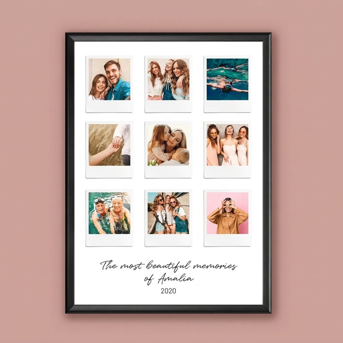 Individuell gestaltetes Bild mit Text und 9 Fotos im Polaroid-Stil – Die schönsten Momente