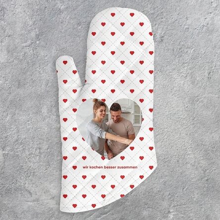 Personalisierter Küchenhandschuh mit Schriftzug – „Wir kochen gemeinsam“