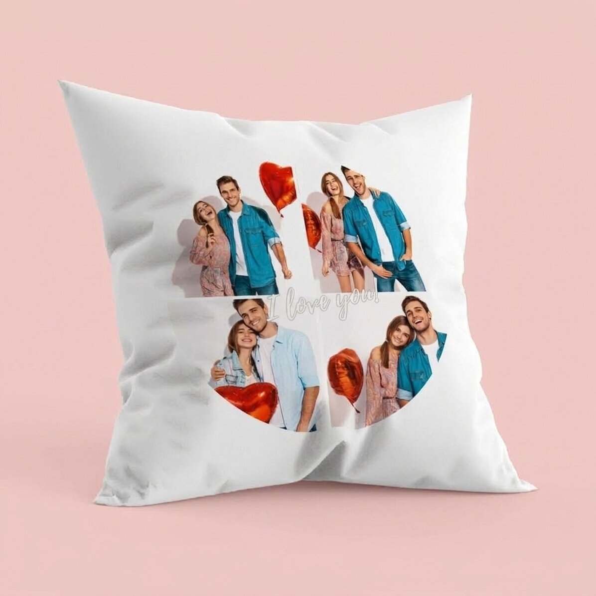 Personalisiertes Kissen mit 4 Fotos in Kreisform