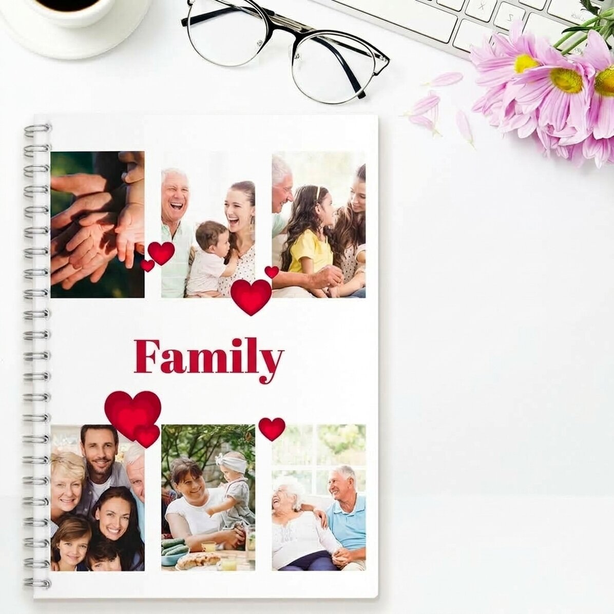 Personalisiertes Notizbuch mit 6 Fotos und Text – Family