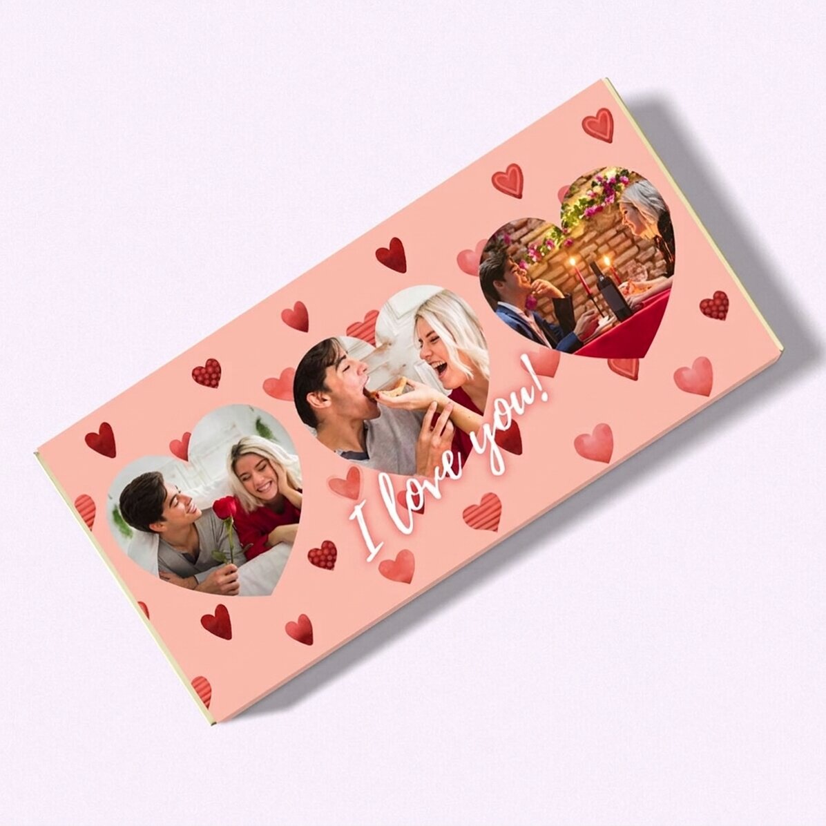 Personalisierte Schokolade mit 3 Fotos – I Love you!