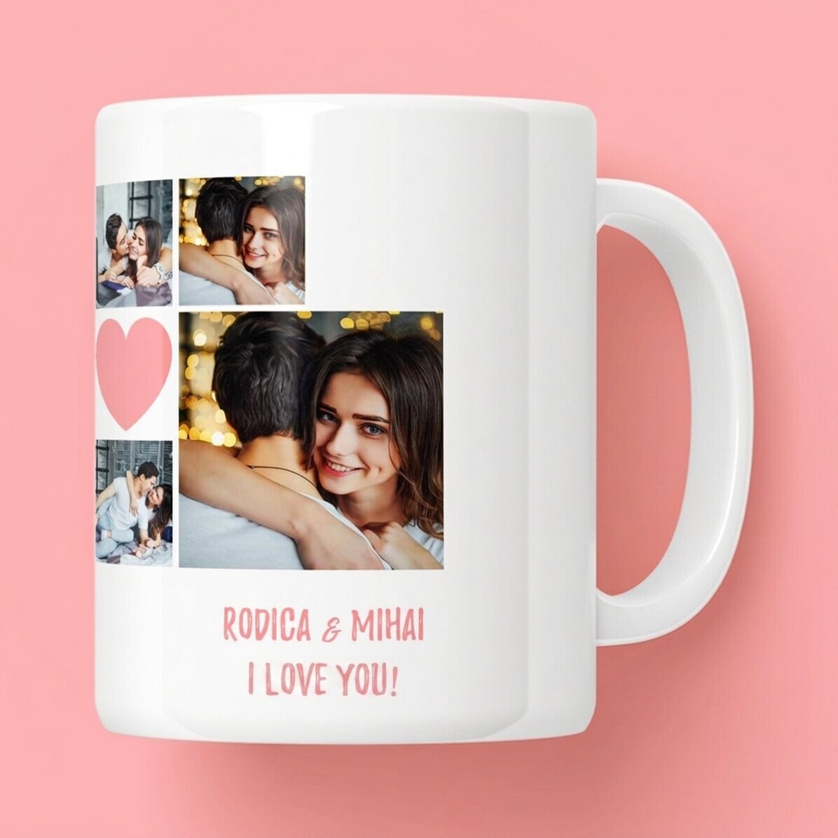Personalisierte Tasse mit 6 Fotos und Text – Momente zu zweit