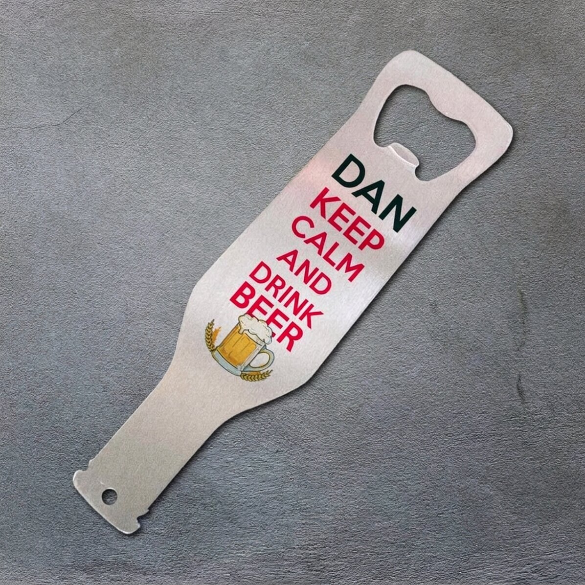 Personalisierter Bieröffner – Keep calm and drink beer