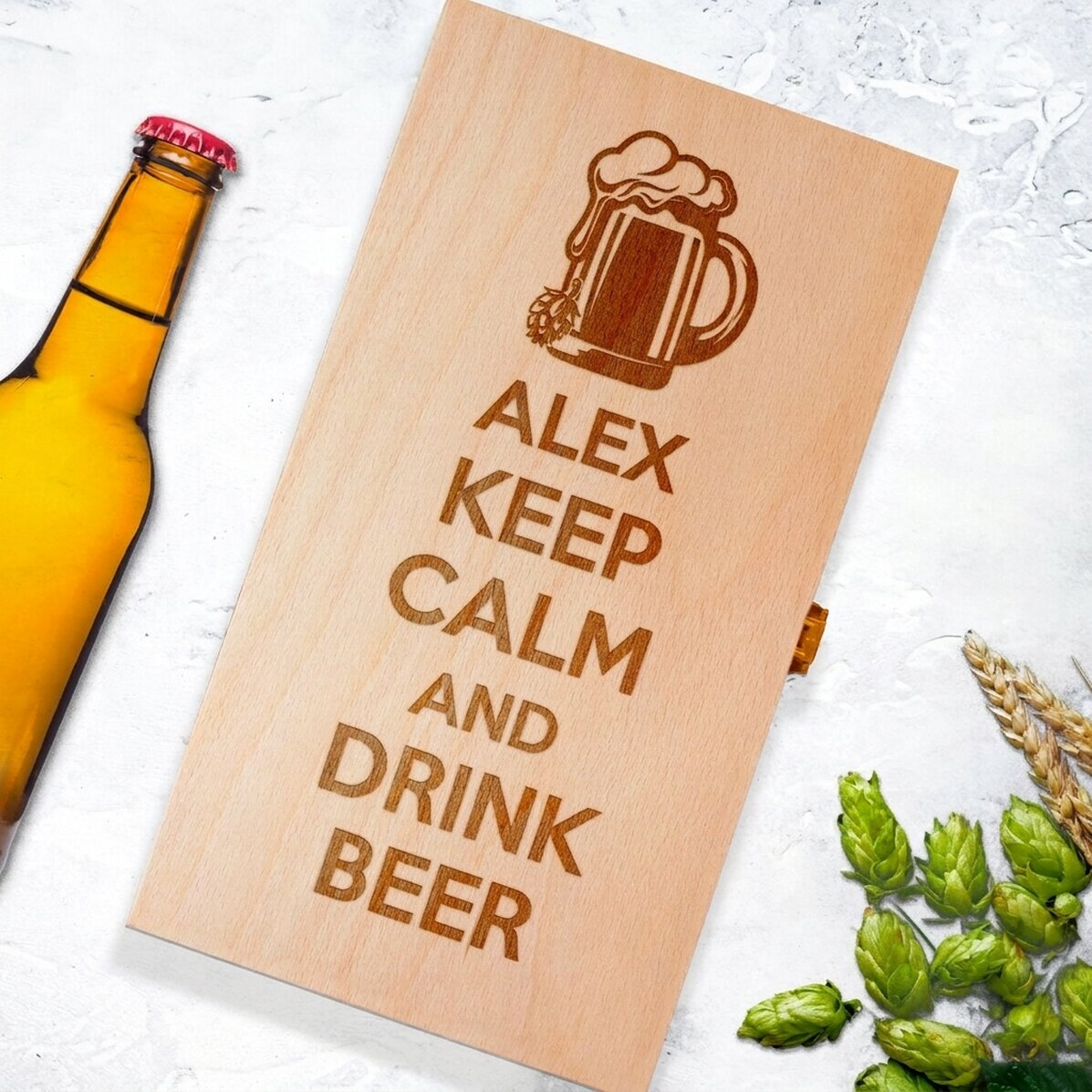 Personalisierte Bierbox für drei Flaschen – Keep Calm and Drink Beer