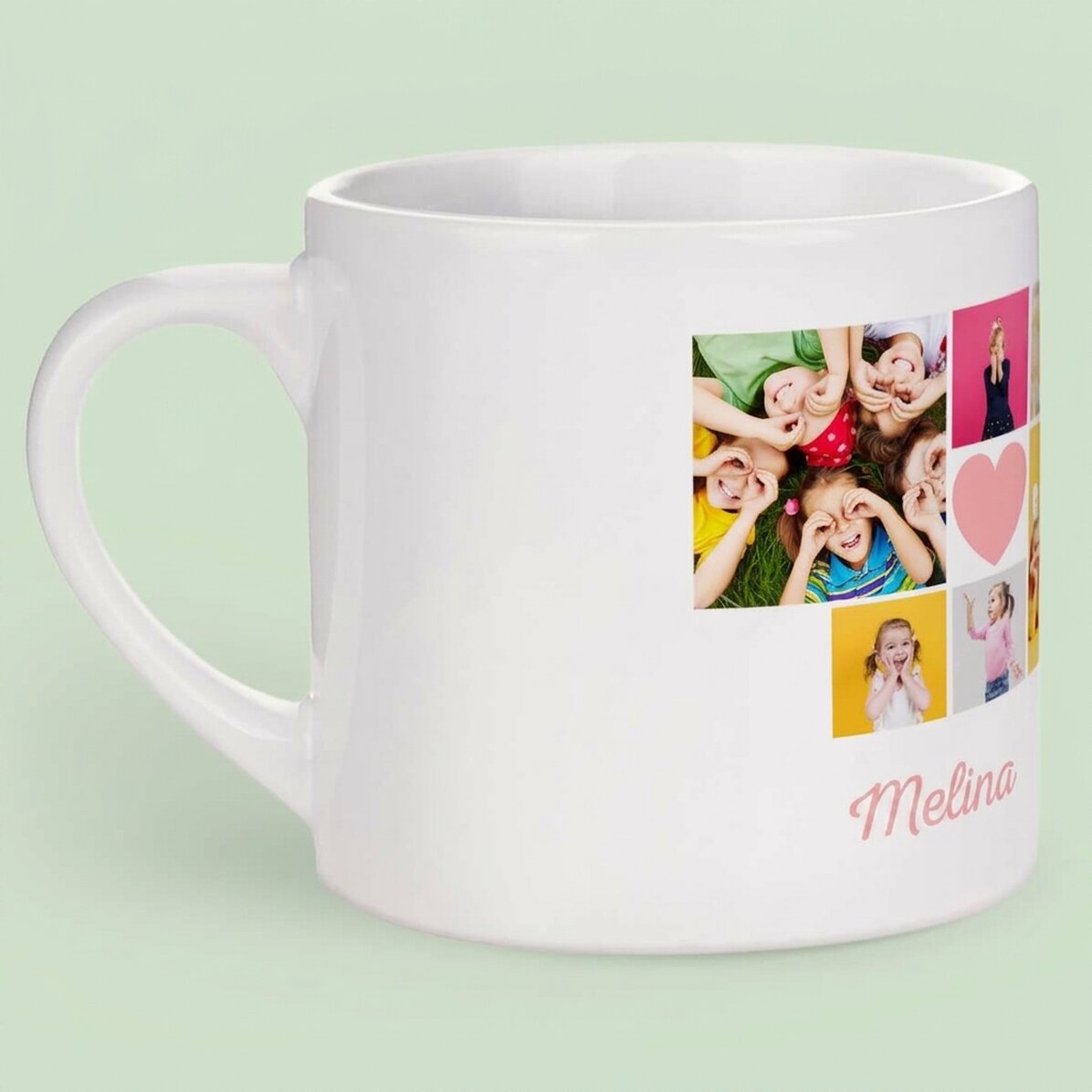 Personalisierter Kinderbecher mit 6 Fotos und Text