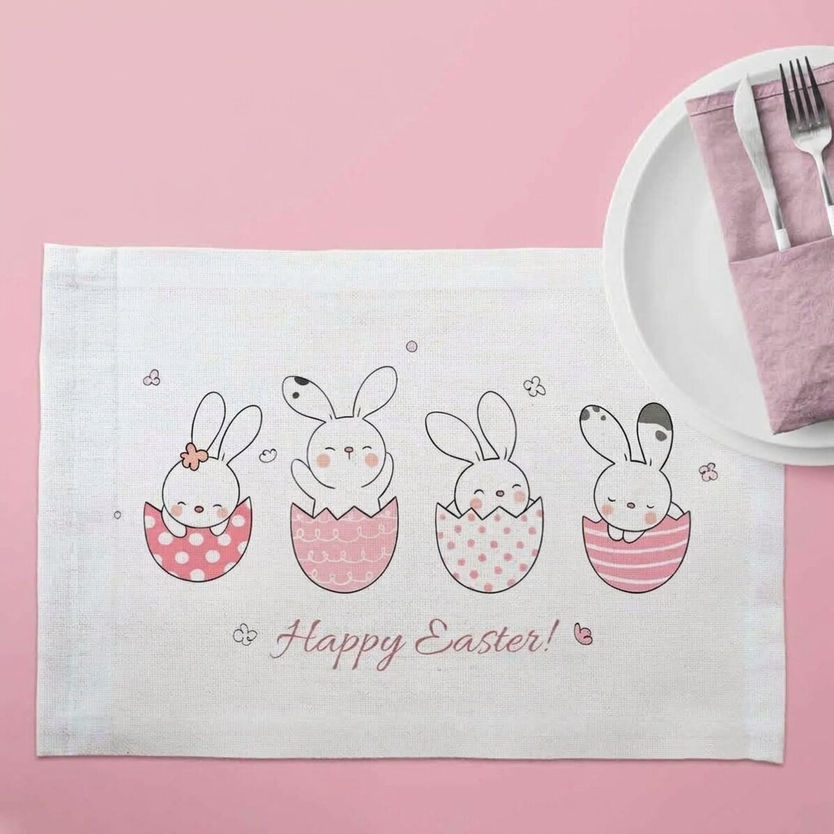 Individuell gestalteter Tellerhalter – Happy Bunnies