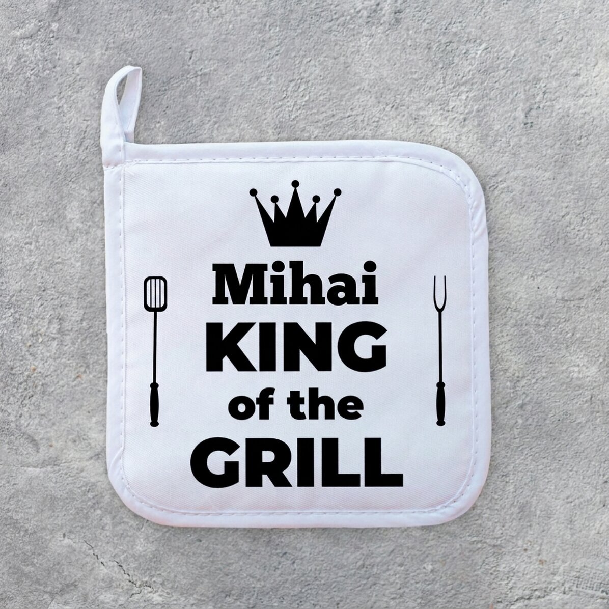 Individuell gestalteter Untersetzer für heiße Töpfe mit Text – King of the Grill