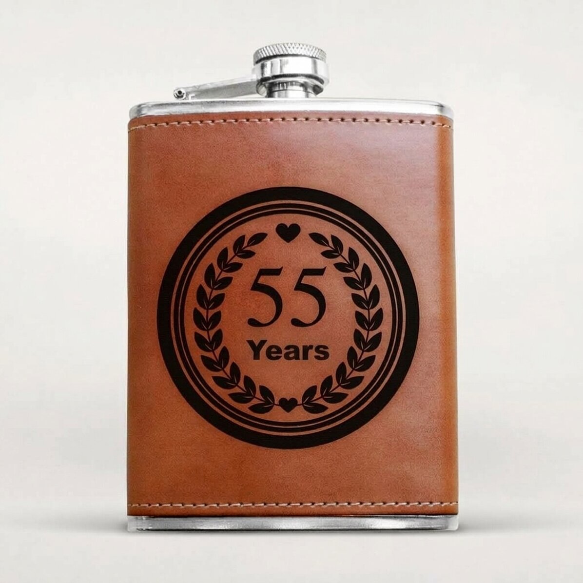 Personalisierte, mit Leder ummantelte Taschenflasche – Jubiläum