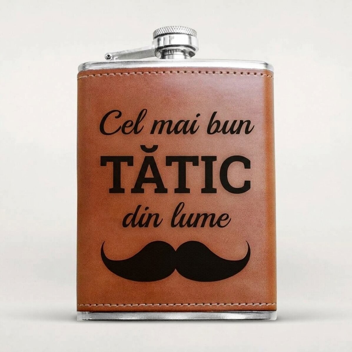 Personalisierte, mit Leder ummantelte Taschenflasche – Best DAD