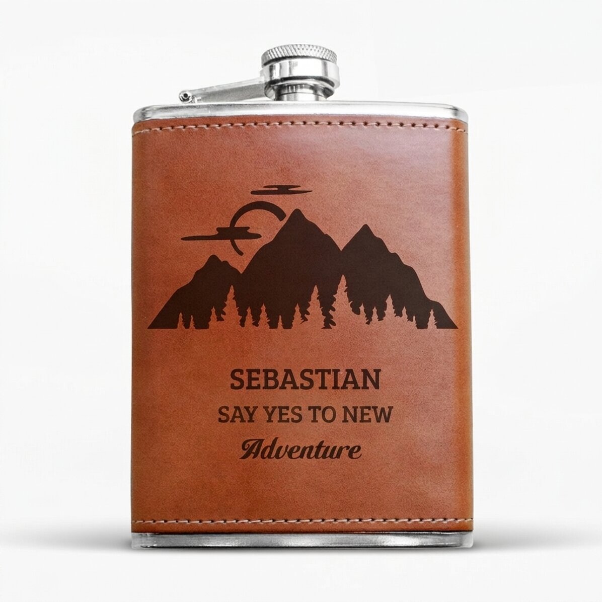 Personalisierte, mit Leder ummantelte Taschenflasche – Adventure Time