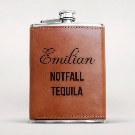 Personalisierte, mit Leder ummantelte Taschenflasche – Emergency Tequila