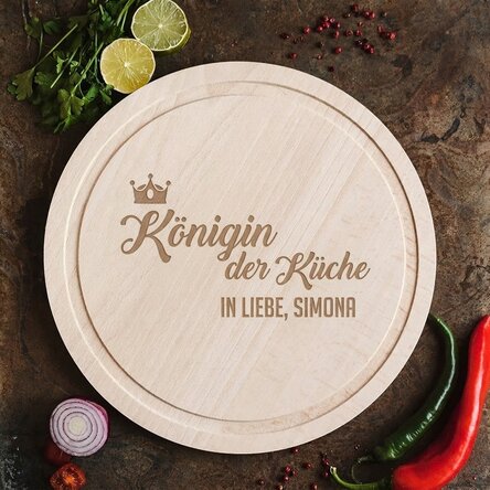 Individuell gestalteter runder Schneideblock – Queen of the Kitchen