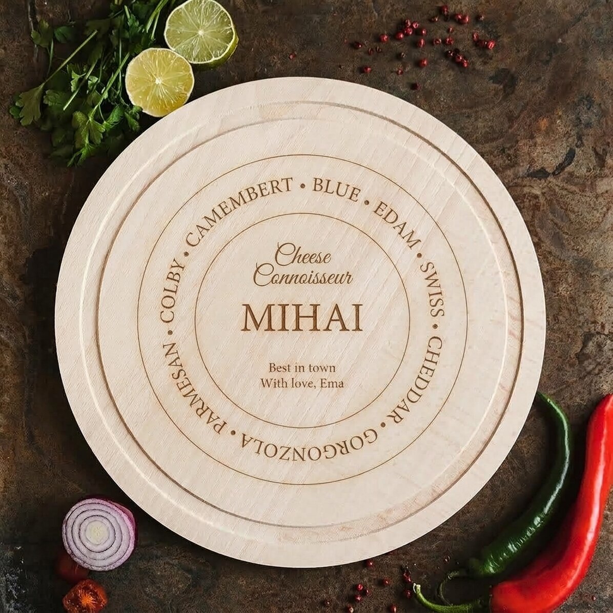 Individuell gestalteter runder Reibe – Cheese connoisseuir