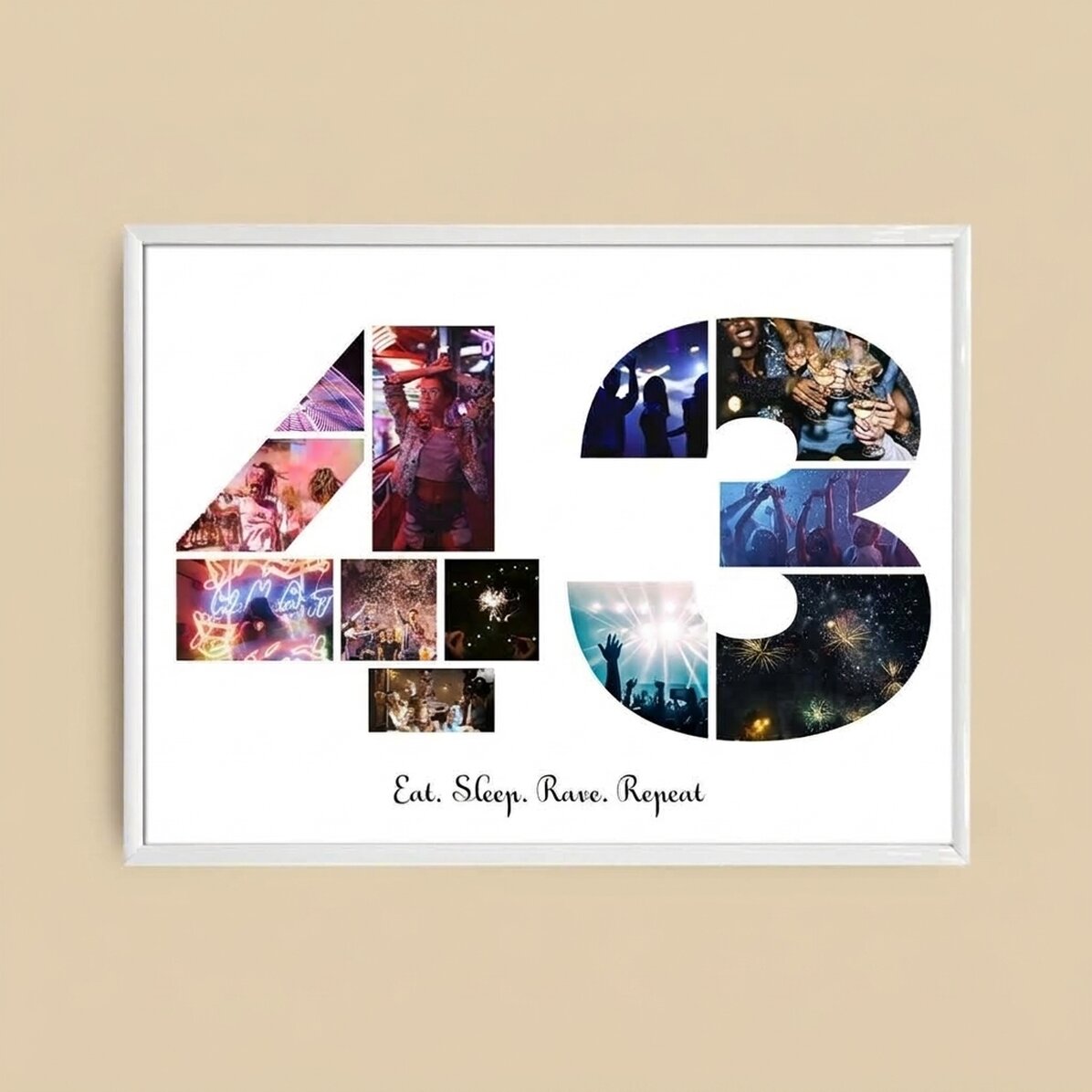Personalised landscape canvas with 12 photos, model number 43, and text message
