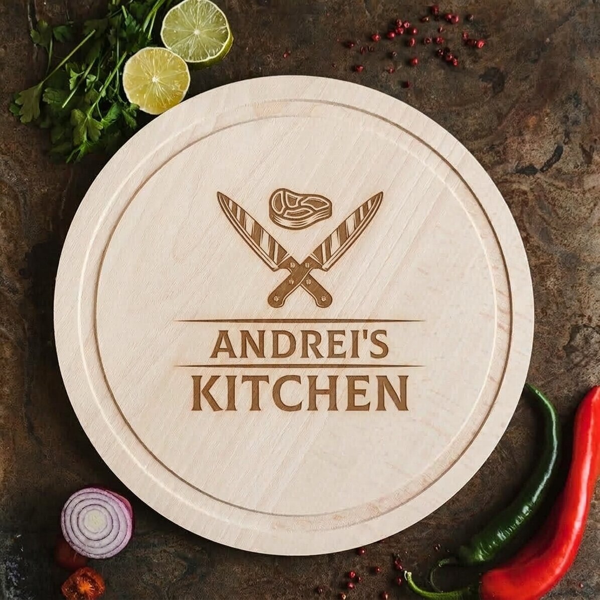 Custom round chopping board - Knives