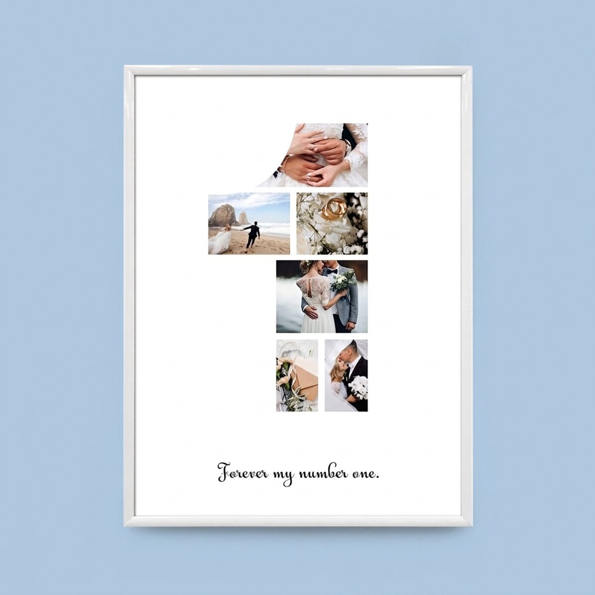 Personalised canvas with 6 photos, model number 1 and text message