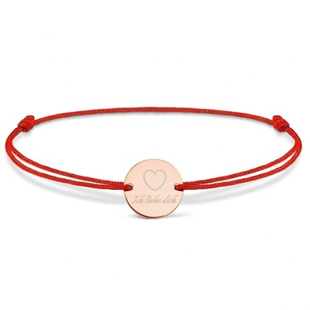 Personalisiertes Armband mit Kordel – 14-mm-Münze – 925er Silber – Herz-Motiv
