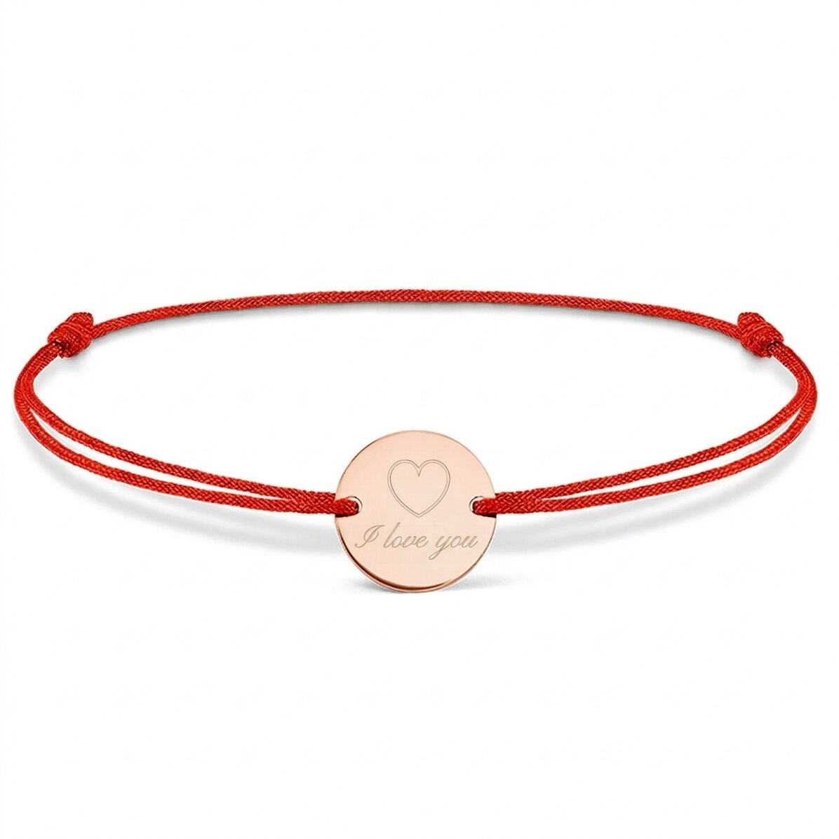 Personalisiertes Armband mit Kordel – 14-mm-Münze – 925er Silber – Herz-Motiv