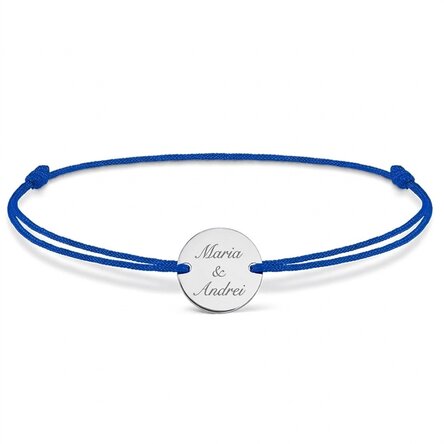 Personalisiertes Armband mit Kordel – 14-mm-Münze – 925er Silber – 2 Namen